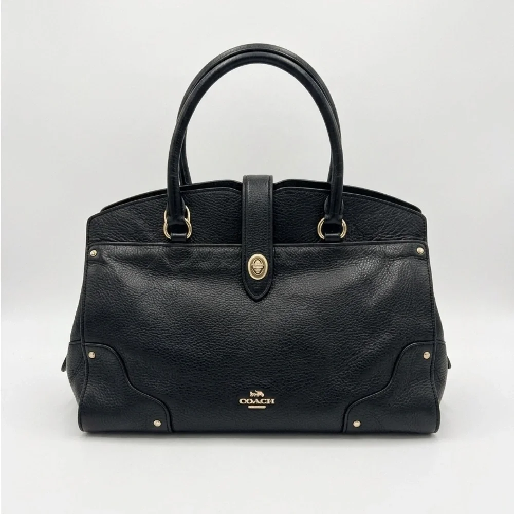 Coach Mercer 30 Satchel in Black Grain Leather with Gold Hardware